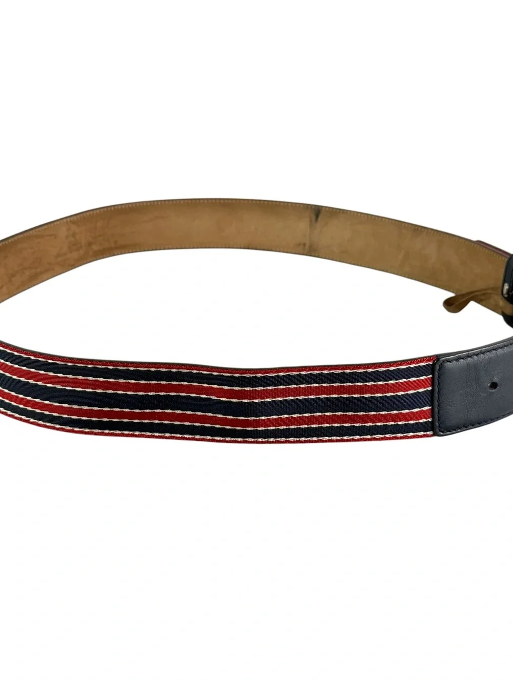 Gucci Red, Navy & White Striped Web Belt Bag with Silver GG Buckle - Picture 7 of 16